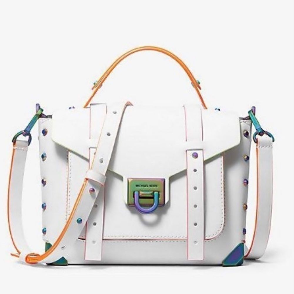 Michael Kors Manhattan Satchel Xbody Leather Messenger Hand bag Purse White